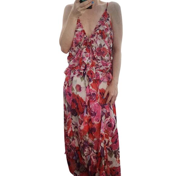 Misa Los Angeles Diana Floral Georgette Ruffle Tiered Maxi Dress L Wedding Party - Picture 1 of 10